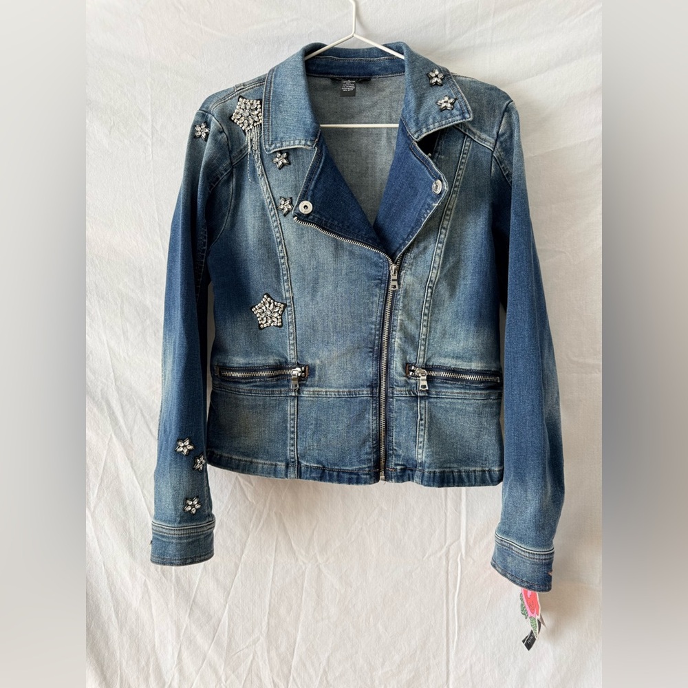 INC International Concepts Blue Embellished Denim Jacket NWT - Picture 2 of 8